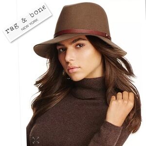 Rag & Bone Floppy Brim Fedora In Pecan Brown 100% Wool & Real Leather Trim Sz L